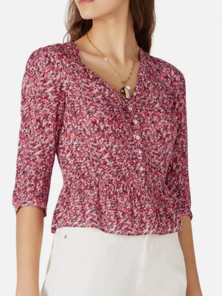 Ba&Sh Nelly Peplum Top Fuchsia Button Down 3/4 Sleeve Size Xs